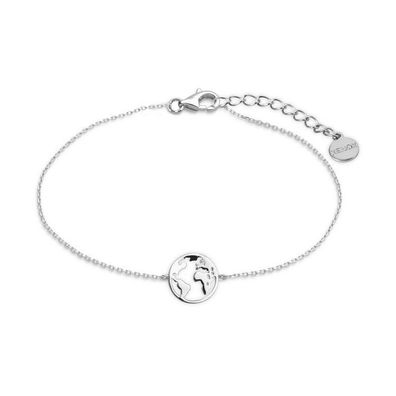 Armkette -Wanderlust - Silber - Weltkarte