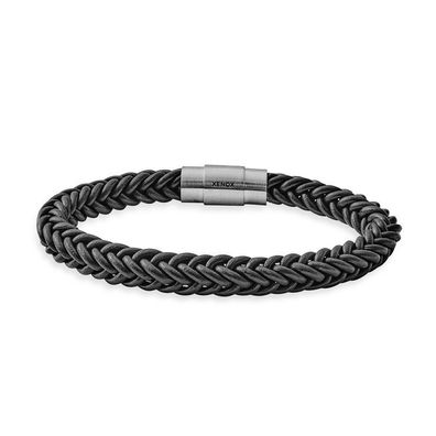 Armband 21cm - Edelstahl - Leder - schwarz