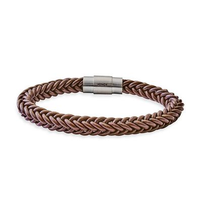 Armband 21cm - Edelstahl - Leder - braun