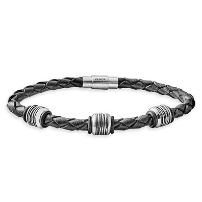 Armband - Edelstahl Vintage - Lederkordel schwarz