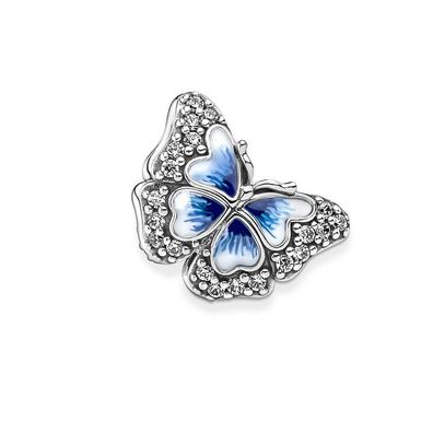 Bead - Silber - Charm Schmetterling blau