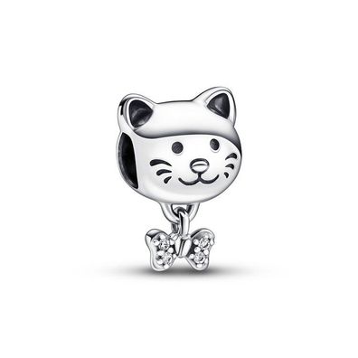 Bead - Silber - Charm - Katze & Schleife