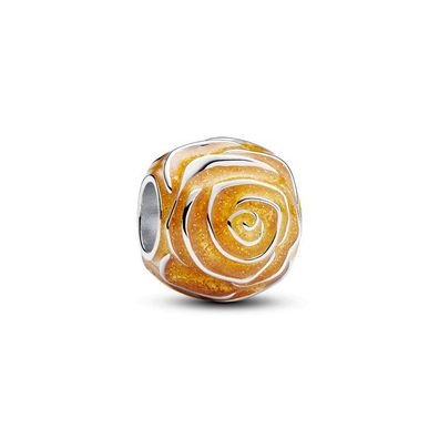 Bead - Silber - Gelbe Blühende Rose Charm