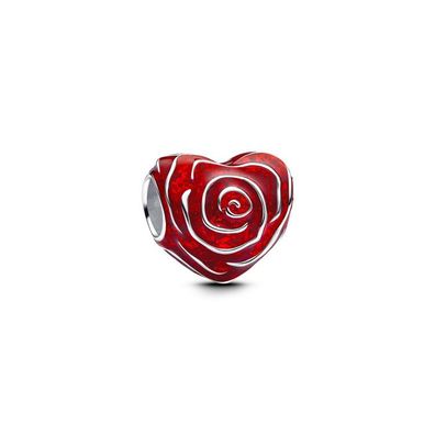 Bead - Silber - Rose Herz Charm