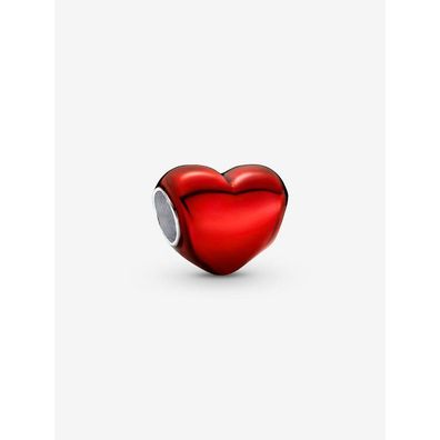 Bead - Silber - Rotes Metallic-Herz Charm