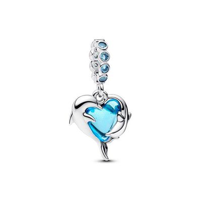 Bead - Silber - Blauer Murano-Glas Delfine Charm