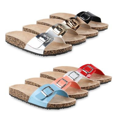 VAN HILL Damen Sandalen Pantoletten Bequeme Korkoptik Profil-Sohle Schuhe 838956