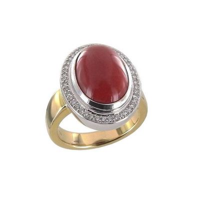 Ring 56 - Gelbgold 750 - Koralle - Diamanten
