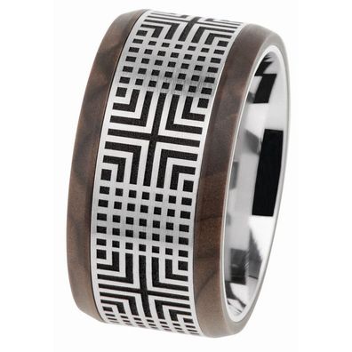 Ring 69 - silbern/braun - Edelstahl Holz