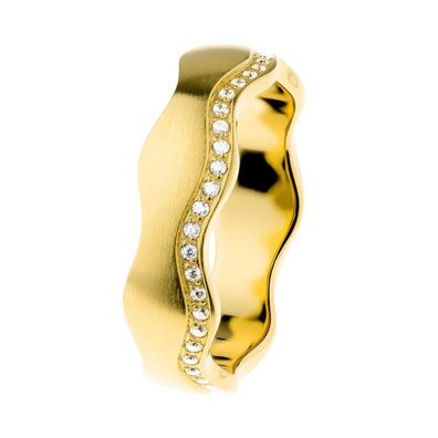 Ring 62 - Edelstahl - evia Welle - Zirkonia - gelb