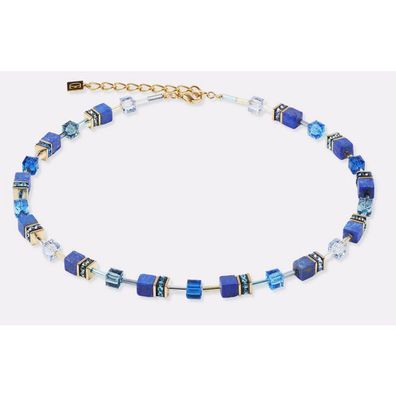 Collier - Edelstahl gold - GeoCube Silber Blau