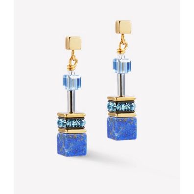 Ohrhänger - Edelstahl gold - GeoCube Blau