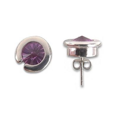 Ohrstecker - Sterlingsilber Zirkonia - silber/pink