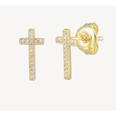 Ohrstecker - Kreuz - Silber vergoldet Zirkonia