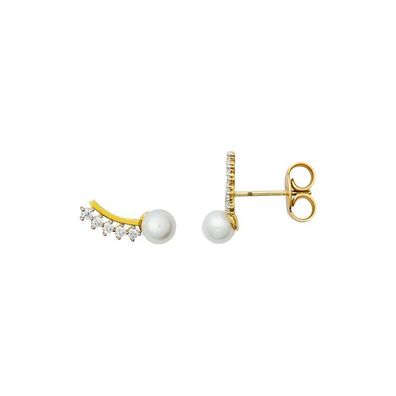 Ohrstecker - Gelbgold 375 - 8 Zirkonia - Perle