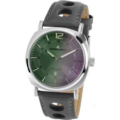 Uhr - Lugano - 1-1943I - Stahl Leder grau