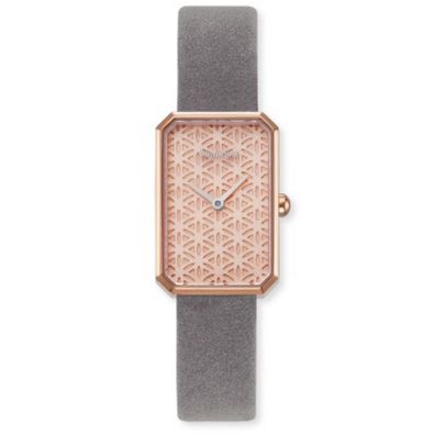 Uhr - Stahl eckig rosé - Lebensblume - Lederband