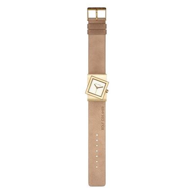 Uhr - Turn-S - Edelstahl gold - Leder beige