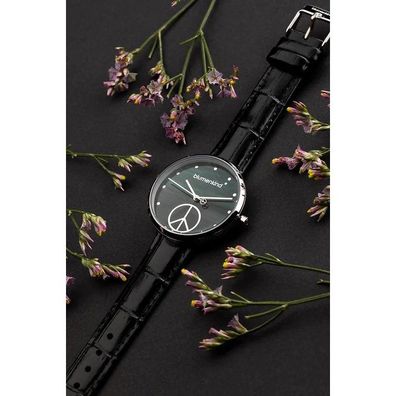 Uhr - Blumenkind - Peace - Stahl - Lederband