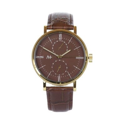 Uhr - Across - Stahl - Lederband goldfarben