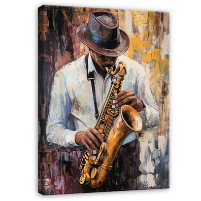 Leinwandbild Gold Saxophon Wandbild Leinwand Bilder Wanddeko Wohnzimmer Schlafzimmer