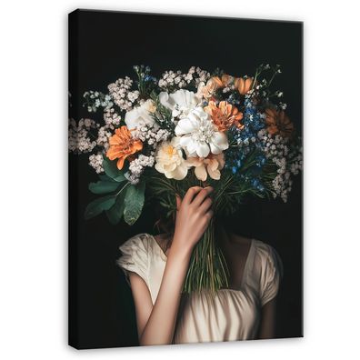 Leinwandbild Frau Blumen Wandbild Leinwand Bilder Wanddeko Wohnzimmer Schlafzimmer