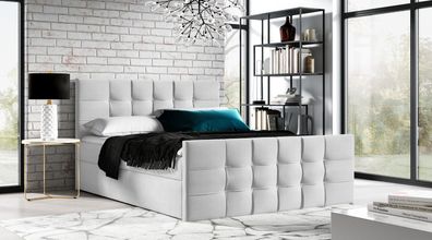 AX LIVING Boxspringbett 140x200 mit Bettkasten Ambusio in Hellgrau