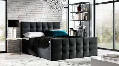 AX LIVING Boxspringbett 140x200 mit Bettkasten Ambusio in Schwarz