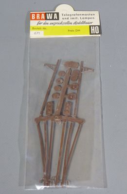Brawa H0 671 Telegrafenmasten m. imitierten Lampen Strommasten Leitungsmasten NEU OVP