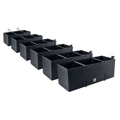 6x Balkonkasten Blumenkasten Rattan-Optik Pflanztopf Blumenkübel Anthrazit Haken