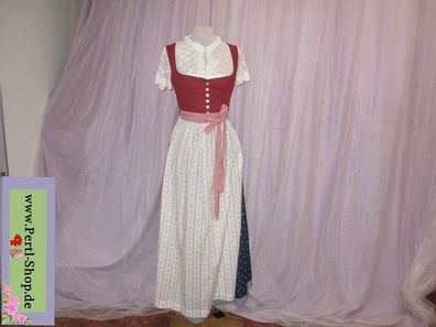 Dirndl mit Schürze, rot, lau, Gr. 38/40, enger, Baumwolle, Schößchen