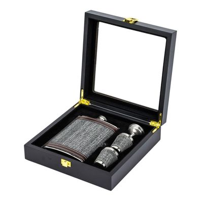 Hauser Flachmann Geschenkset Edelstahl grau antik, 240ml, 4-teilig