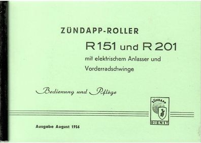 Bedienungsanleitung Zündapp Roller R 151 und R 201, Motorroller, Zweirad, Oldtimer