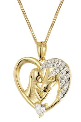 trendor Schmuck Damen-Kette Herz mit Pferd und Mädchen 925 Silber vergoldet 28446