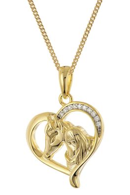 trendor Schmuck Halskette Herz mit Pferd und Mädchen 925 Silber vergoldet 28444