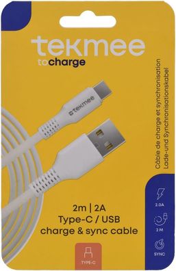Tekmee Lade und Datenkabel 2m lang USB-C Round Cable