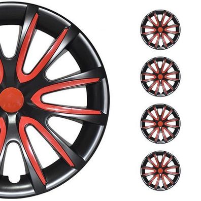 4x Radkappen 15 zoll Schwarz & Rot