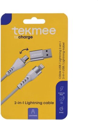 Tekmee Ladekabel - 1m lang - Lightning/USB-C Anschluss - Weiß