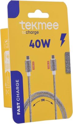 Tekmee Glitzerladekabel - 1m lang - Anschlüsse USB-C - 40w fast charge