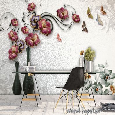 Vlies Fototapete Wandtapete Wandbilder 3D Effekt Blumen Vasen Moderne 1776