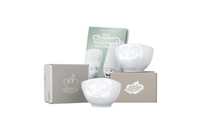 Fiftyeight Schalen-Set 2-tlg. 500 ml + Kochbuch | Nr. 011 | Müslischalen weiß | Mot