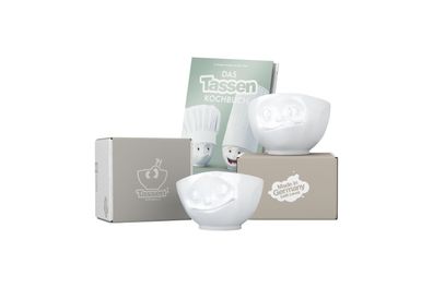 Fiftyeight Schalen-Set 2-tlg. 500 ml + Kochbuch | Nr. 014 | Müslischalen weiß | Mot