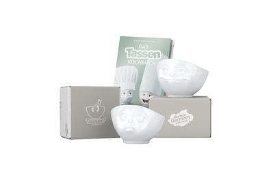 Fiftyeight Schalen-Set 2-tlg. 500 ml + Kochbuch | Nr. 006 | Müslischalen weiß | Mot
