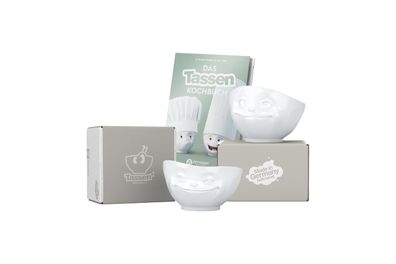 Fiftyeight Schalen-Set 2-tlg. 500 ml + Kochbuch | Nr. 010 | Müslischalen weiß | Mot