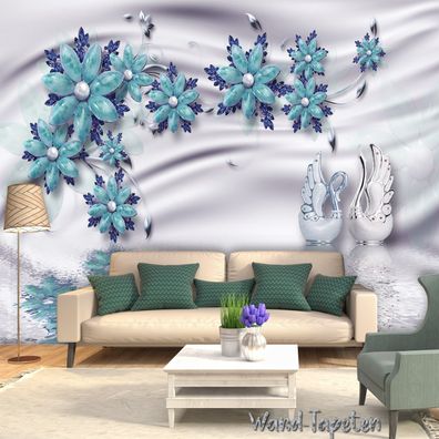 Vlies Fototapete Wandtapete Wandbilder 3D Elegant Schwan Blumentapete 1795