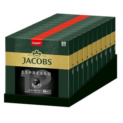 Jacobs Espresso Ristretto Coffee Capsules, Intensity 12/12, 10 x 20 Drinks, Nespresso