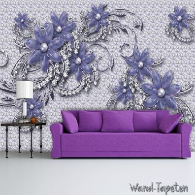 Vlies Fototapete Wandtapete Wandbilder 3D Blu Elegante Blumentapete 1806