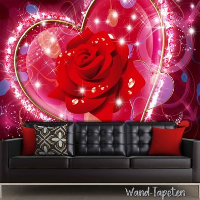 Vlies Fototapete Wandtapete Wandbilder 3D Rosen Hertz Blumentapete 1815