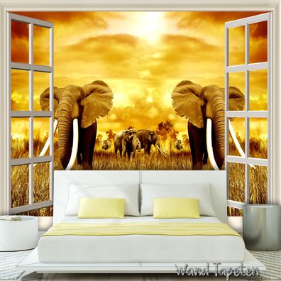 Vlies Fototapete Wandtapete Wandbilder 3D Elephant Landschaft tapete 1816