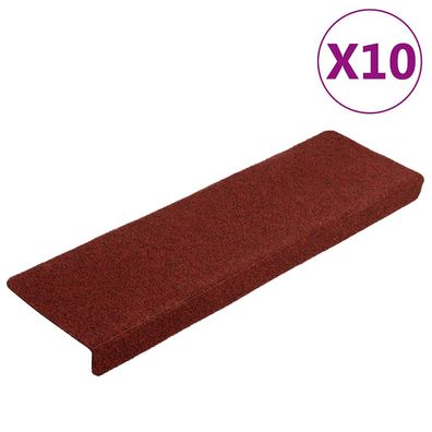 vidaXL Treppenmatten 10 Stk. Bordeauxrot 65x21x4 cm Nadelvlies